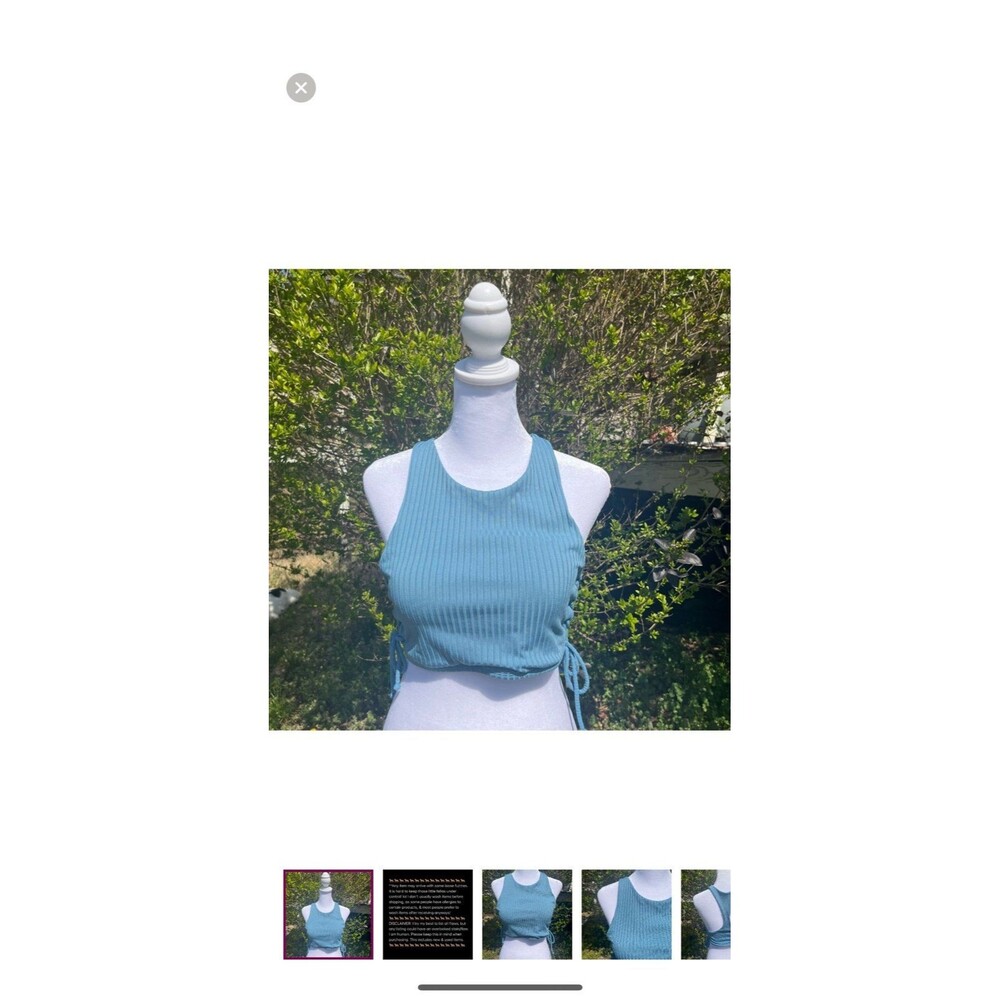 Blue Ribbed Side Tie Crop Top or Swim Top Size S/M NO TAGS Removable Padding